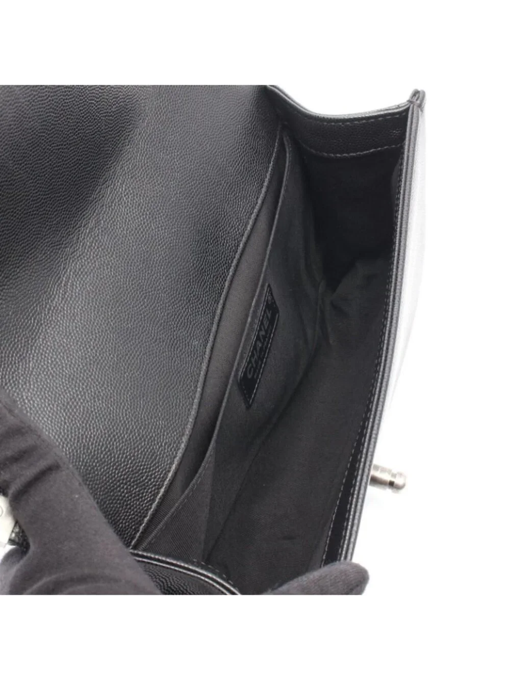 Chanel Shoulder Bag Boy Black Caviar Leather Boy Chain